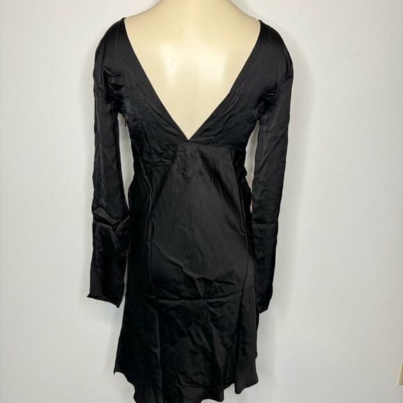 Chaser Women's Small Fit Flare Mini Dress Black Satin Twist Front Detail V Back - Picture 3 of 7